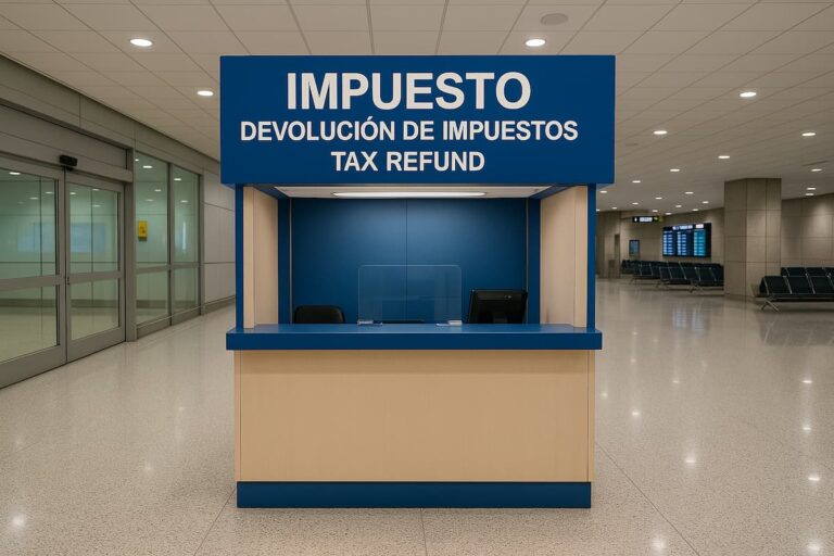 Mostrador de devolución de impuestos tax refund en aeropuerto internacional
