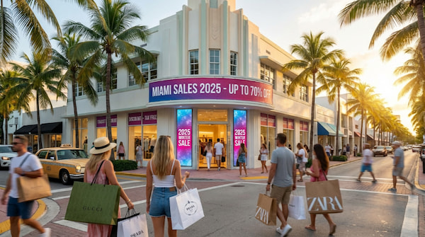 Personas comprando en Miami durante grandes descuentos y promociones del Black Friday 2025.