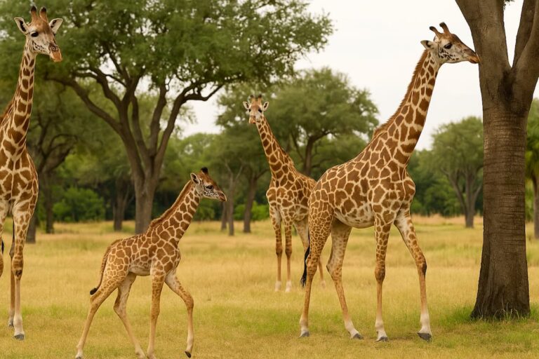 Un bebé jirafa recorre Animal Kingdom junto a su familia