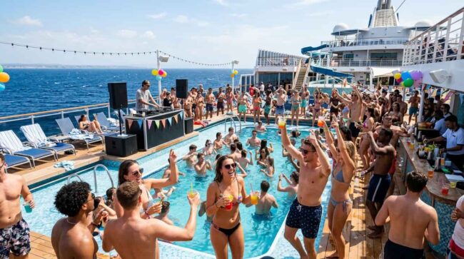 fiesta en piscina de crucero con jovenes en 2026