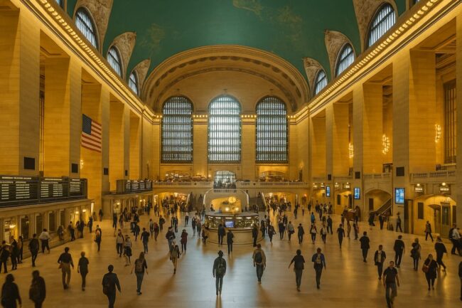 Interior de Grand Central Terminal en Nueva York, con su bóveda celeste y reloj central.