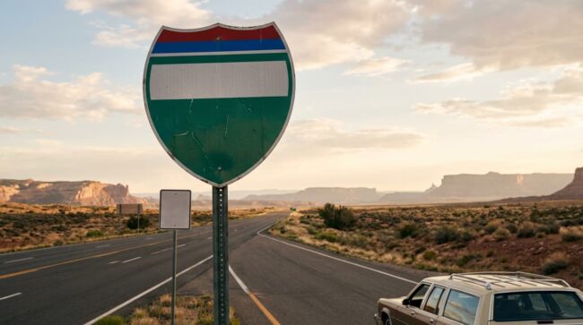 Carretera en el desierto durante un viaje en carro de Texas a California