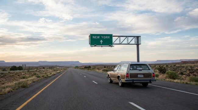 Carretera en Estados Unidos rumbo a New York en un viaje en carro desde Dallas