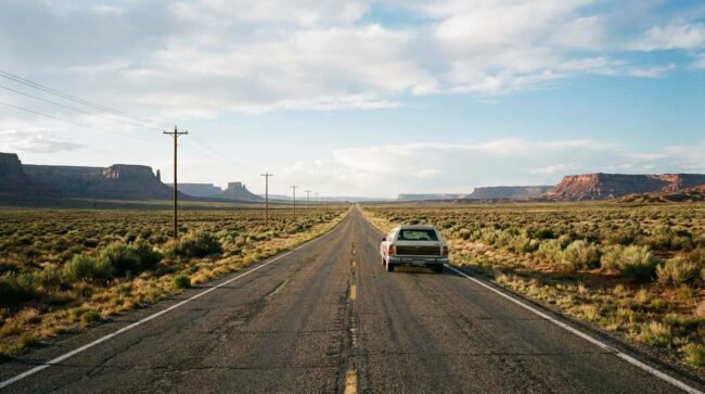 Carretera larga en Estados Unidos durante un viaje en carro de Dallas a New York