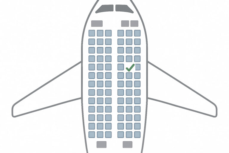 Diagrama de asientos de un avión con un asiento marcado como recomendado