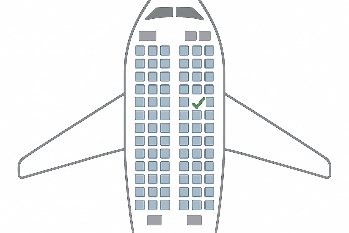 Diagrama de asientos de un avión con un asiento marcado como recomendado