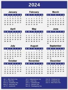 Calendario oficial de días festivos en Estados Unidos de 2024