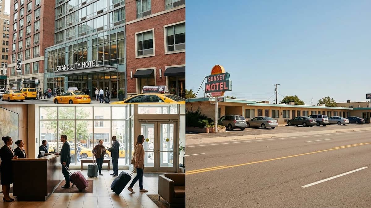 Comparación entre un hotel urbano y un motel de carretera en Estados Unidos