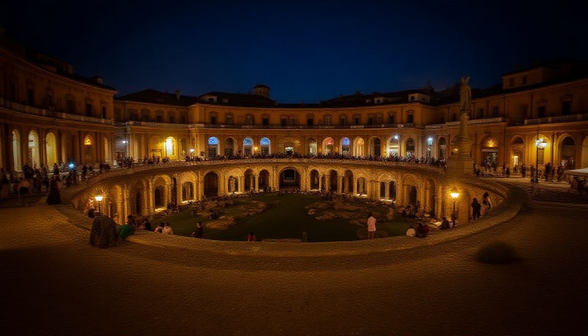 coliseo romano de noche. arena iluminada