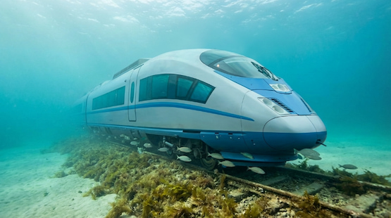 Tren de alta velocidad chino avanzando por un túnel submarino en desarrollo.