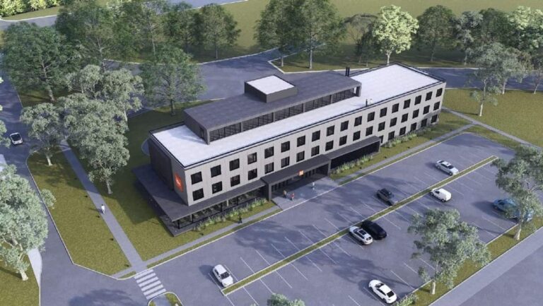 Vista aérea del futuro hotel dentro del aeropuerto de Neuquén, el primero en Argentina en operar dentro de una terminal aérea.