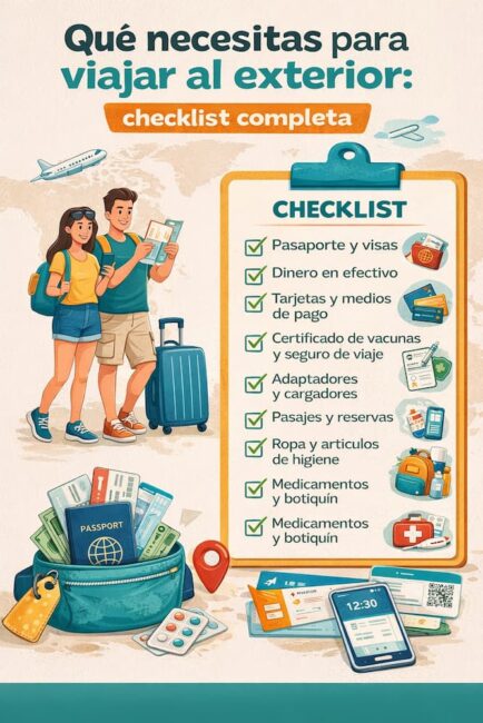 Checklist completa con documentos y objetos esenciales para viajar al exterior