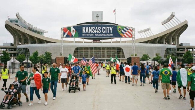 Hinchas llegando al estadio de Kansas City para un partido del Mundial 2026