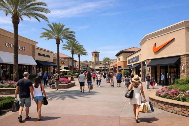 Dónde comprar en Miami: outlets y centros comerciales Centro comercial en Miami con tiendas de marcas y personas comprando en Estados Unidos