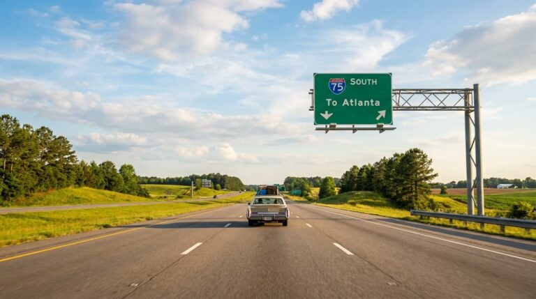 Carretera interestatal hacia Atlanta durante un viaje en carro desde Houston