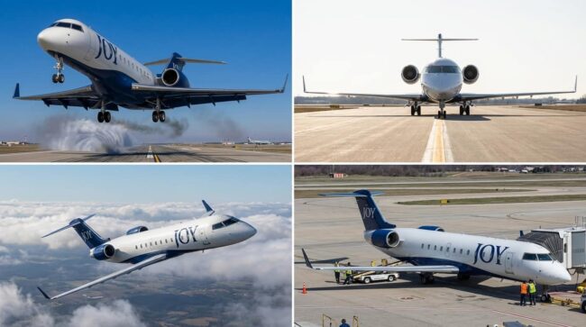 Aviones de Joy Airlines en pista y en vuelo, aerolínea que busca operar vuelos domésticos en Argentina