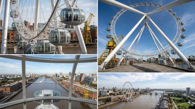 Así será la rueda gigante de Buenos Aires inspirada en el London Eye y sus vistas panorámicas Rueda gigante tipo London Eye con cabinas panorámicas sobre el río en ciudad moderna