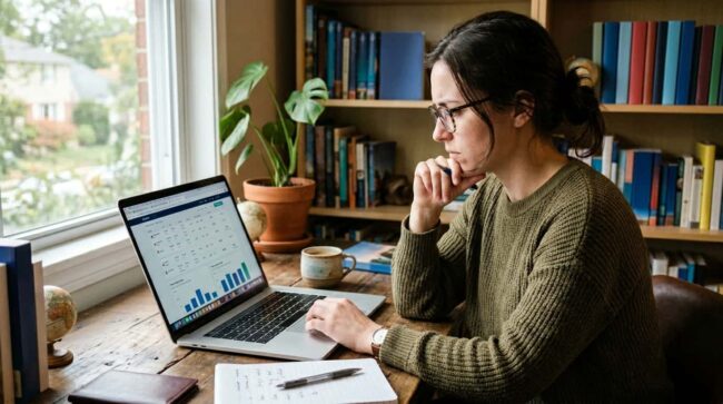 persona comparando precios de viajes en laptop desde casa