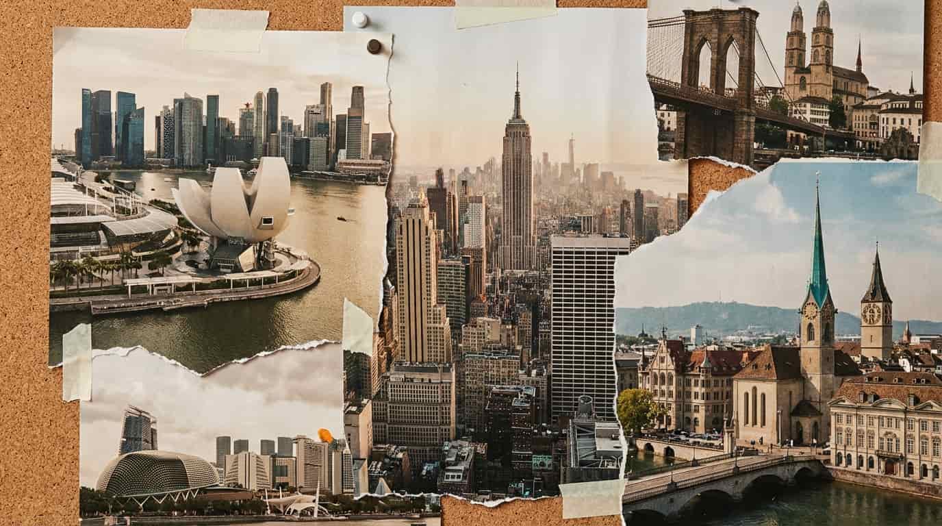 collage de ciudades como Singapur, Nueva York y Zúrich, entre las más caras del mundo para vivir en 2026