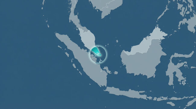 mapa de Asia con la ubicación de Singapur resaltada entre Malasia e Indonesia