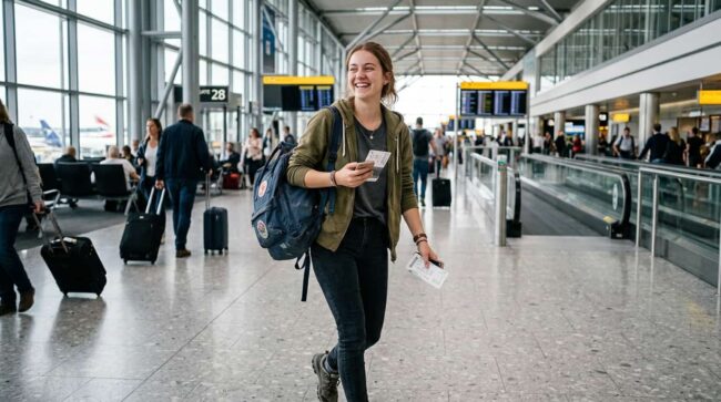 aerolineas descuentos estudiantes 2026 vuelos baratos estudiante en aeropuerto con mochila y boarding pass viajando con descuento en vuelo
