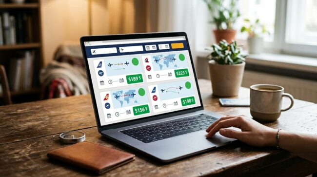 comparador de vuelos con ofertas y descuentos para estudiantes en laptop