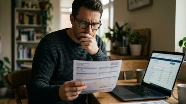persona revisando recibo de sueldo con dudas sobre prima vacacional
