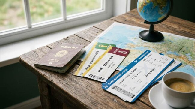 Pasaporte, boletos de avión y entrada de fútbol para planear viaje al Mundial 2026