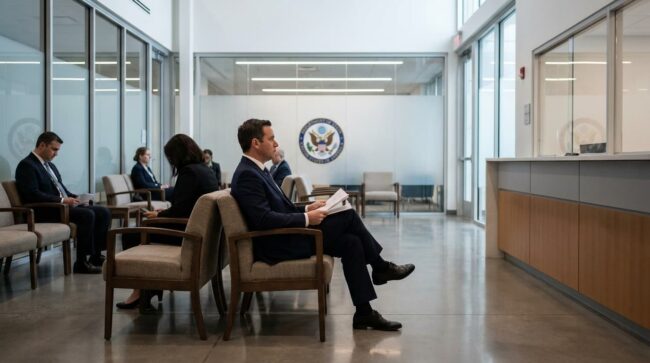 Personas esperando turno para tramitar visa de Estados Unidos antes del Mundial 2026