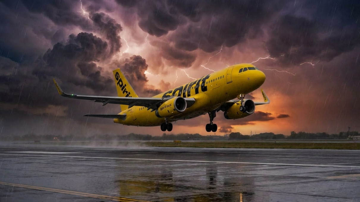 Avión de Spirit Airlines despegando, low cost de Estados Unidos cuyo cierre impacta en los precios de los vuelos