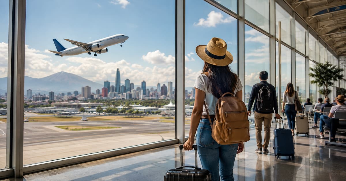 Joven a punto de tomar en avión en aeropuerto de México