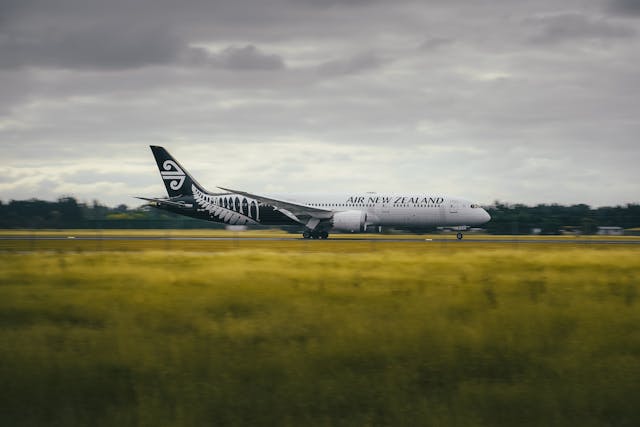 Avión de Air New Zealand despegando, imagen para artículo sobre mejores aerolíneas y clases de vuelo