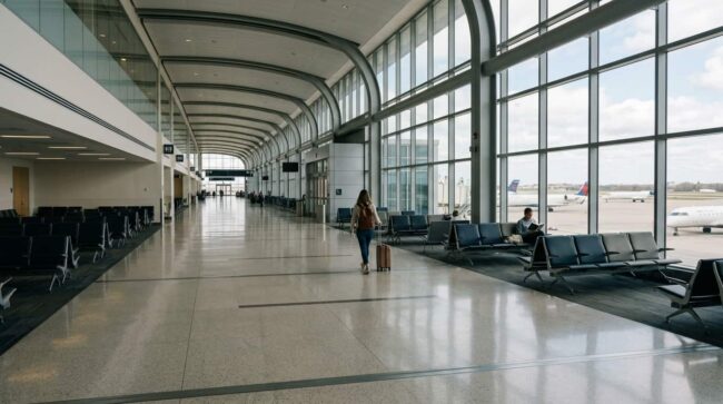 Aeropuerto con pasajeros y aviones, clave para encontrar vuelos baratos desde Argentina según la fecha