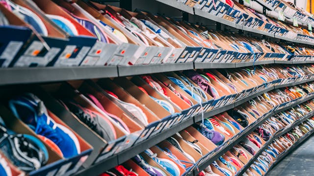 Estanterías con zapatillas deportivas en una tienda outlet de Estados Unidos