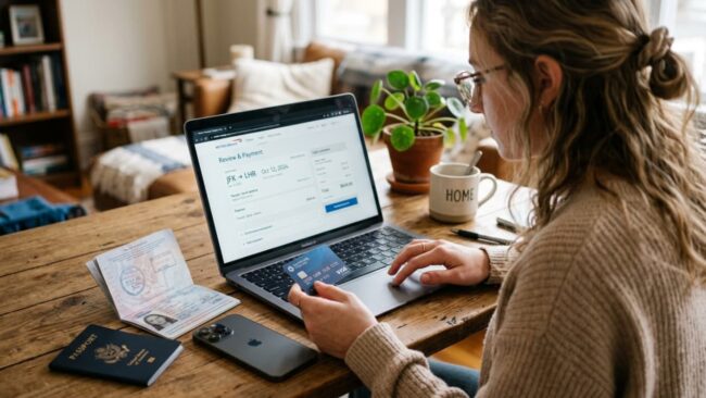 Qué revisar antes de pagar un vuelo en Gotogate Viajera revisa el precio final de un vuelo y prepara el pago con tarjeta desde una computadora.