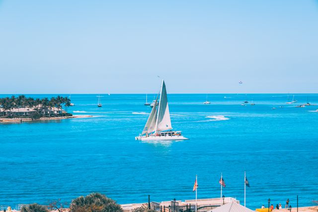 Paseo en velero por Key West, Florida Velero navegando por las aguas turquesas de Key West, en los Cayos de Florida.