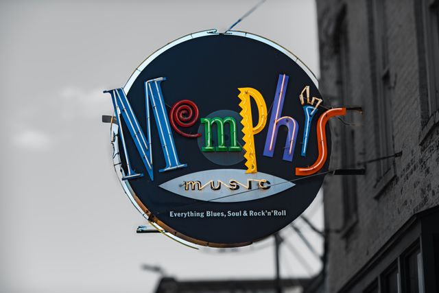 Cartel de Memphis Music relacionado con el blues, soul y rock and roll en Memphis, Tennessee
