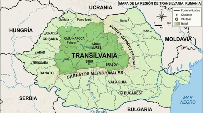 Dónde queda Transilvania: mapa de la región en Rumania Mapa de Transilvania en Rumania con Brașov, Sibiu y Cluj-Napoca