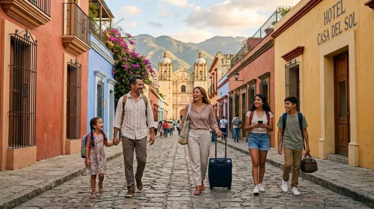 Familia recorre una ciudad colonial de M&eacute;xico durante una escapada en fin de semana largo